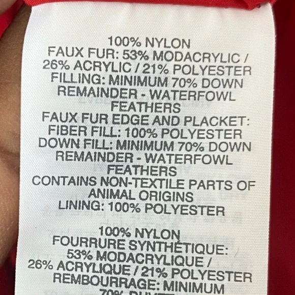 J. Crew Short Quilted Down Puffer Jacket with Faux Fur Trim Hood in Red - M - Picture 14 of 15